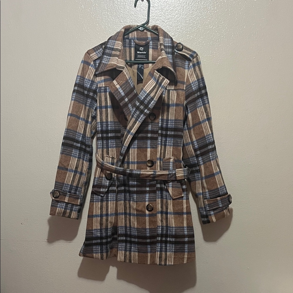 Stylish Plaid Belted Trench Coat